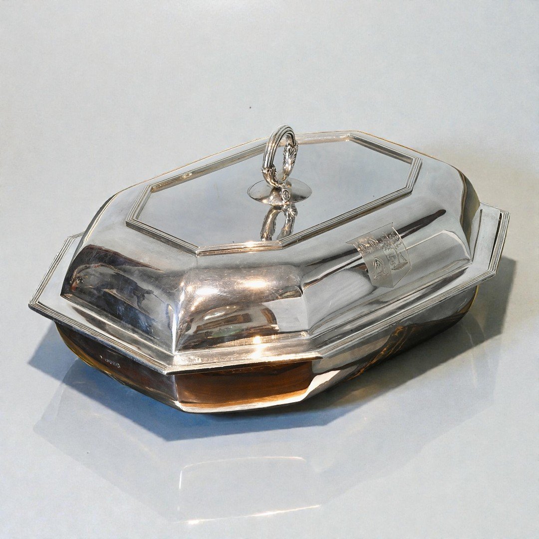 Grande légumière en argent sterling avec double gravure d'armoiries nobiliaires-Angleterre 1806-photo-2